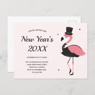 Pink Flamingo Tuxedo New Years Party Uitnodiging Briefkaart