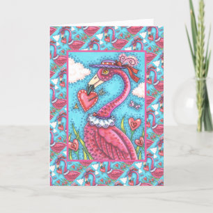 PINK FLAMINGO VALENTIJN HEARTS, LIVE BIRD WHIMSY FEESTDAGEN KAART