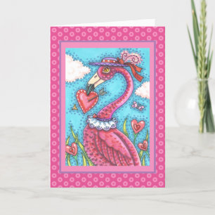 PINK FLAMINGO VALENTIJN HEARTS, LIVE BIRD WHIMSY FEESTDAGEN KAART