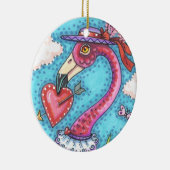 PINK FLAMINGO VALENTIJN HEARTS, LIVE BIRD WHIMSY KERAMISCH ORNAMENT (Rechts)