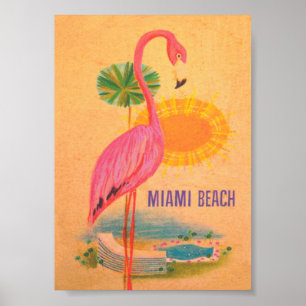 Pink Flamingo Vintage Travel Poster