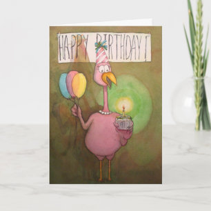 Pink Flamingo Whimsical Happy Birthday Kaart