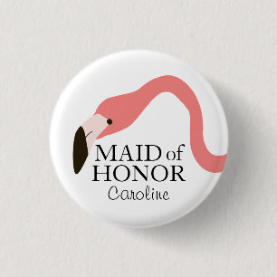Pink Flamingo Whimsy Maid of Honor Ronde Button 3,2 Cm