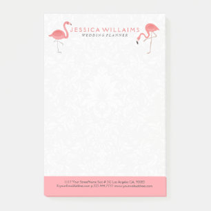 Pink Flamingo White Damasks Background Post-it® Notes
