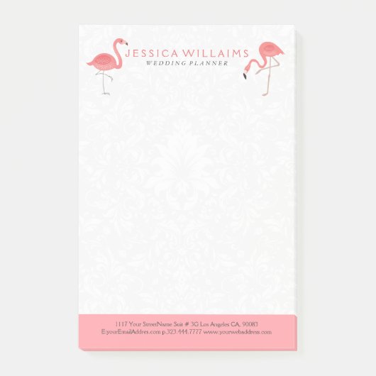 Pink Flamingo White Damasks Background Post-it® Notes (Voorkant)
