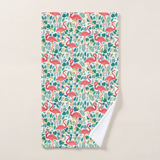 Pink Flamingos and Tropical Flowers Pattern (Serviette à main)