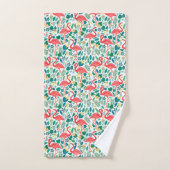 Pink Flamingos and Tropical Flowers Pattern Bad Handdoek (Handdoek)