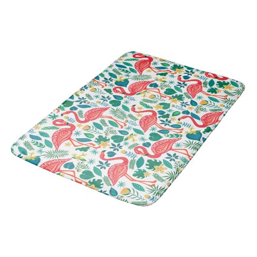 Pink Flamingos and Tropical Flowers Pattern Badmat (Gekanteld)
