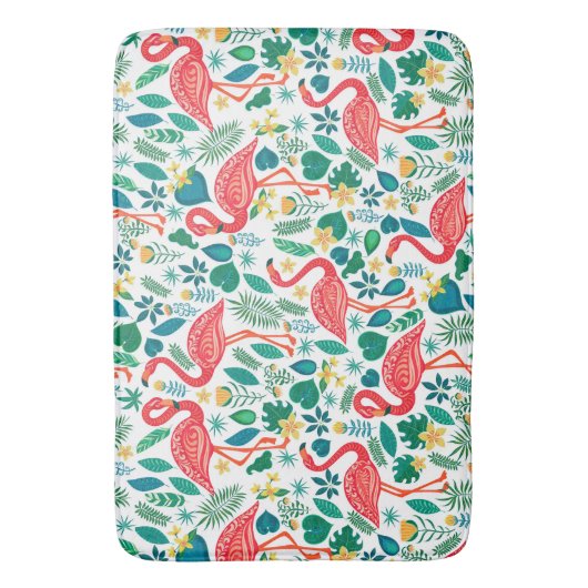 Pink Flamingos and Tropical Flowers Pattern Badmat (Voorkant Verticaal)