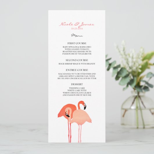 Pink Flamingos Beach Wedding Menu (Staand voorkant)