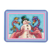 PINK FLAMINGOS MAKEN SNOWMAN, FUNNY CHRISTMAS BIRD MAGNEET (Horizontaal)