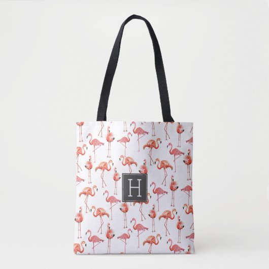 Pink Flamingos Monogram Patroon | CANVAS TAS (Voorkant)