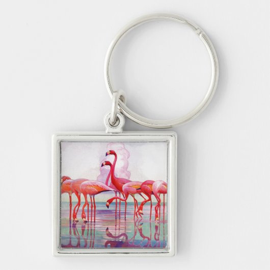 Pink Flamingos van Francis Lee Jaques Sleutelhanger (Voorkant)
