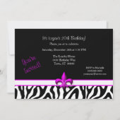 Pink Fleur de Lis Zebra Pattern Birthday Kaart (Achterkant)