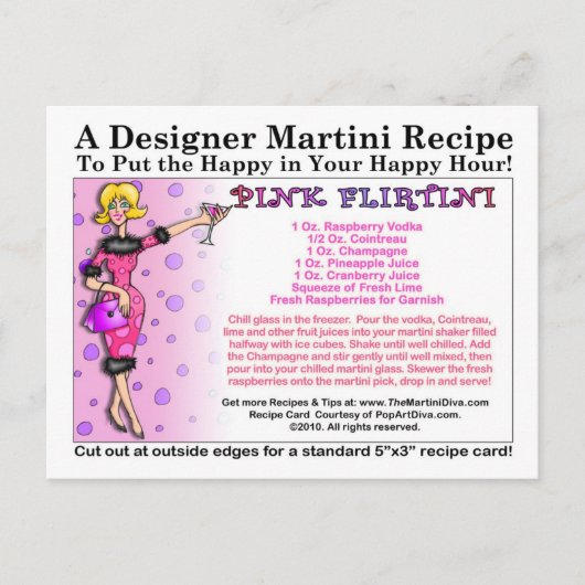 Pink Flirtini Martini Recept Kaart Briefkaart (Voorkant)