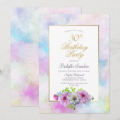 Pink Floral 30e verjaardag Kaart (Voorkant / Achterkant)