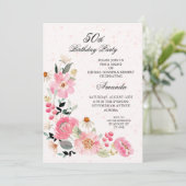 Pink Floral 50th Birthday Party Kaart (Staand voorkant)