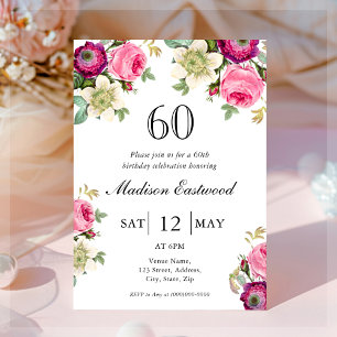 Pink Floral 60e anniversaire Invitation