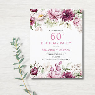 Pink Floral 60e anniversaire Invitation