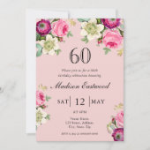 Pink Floral 60e anniversaire Invitation (Devant)