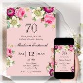 Pink Floral 70e anniversaire Invitation