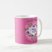 Pink Floral 75e Anniversaire Mug pour femmes (Devant droit)