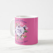 Pink Floral 75e verjaardag Mok voor vrouwen (Voorkant links)