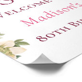 Pink Floral 80e Affiche de bienvenue d'anniversair (Coin)