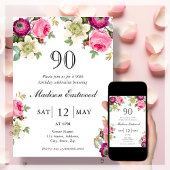 Pink Floral 90e anniversaire Invitation