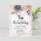 Pink Floral Afstuderen LPN Nurse Pinning Kaart (Staand voorkant)