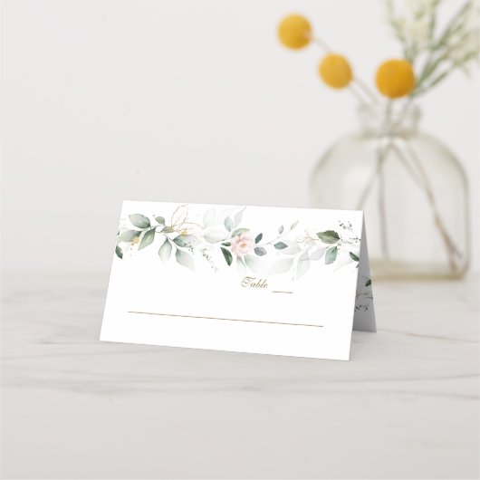 Pink Floral Airy Greenery Marble Table Number (Voorkant)