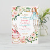 Pink Floral Alice Thé 1er anniversaire Invitation  (Debout devant)