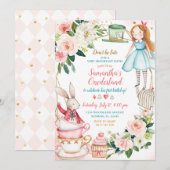 Pink Floral Alice Thé 1er anniversaire Invitation  (Devant / Derrière)