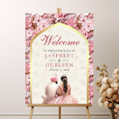 Pink Floral Anand Karaj Sikh Affiche de bienvenue 