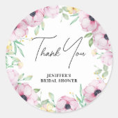 Pink Floral Anemone Vrijgezellenfeest dank u Ronde Sticker (Voorkant)