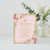 Pink Floral Aquarelle Graduation Party Invitation (Debout devant)