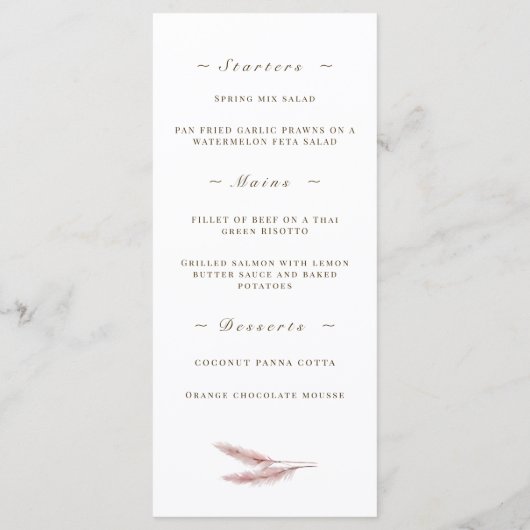 Pink Floral Aquarelle Mariage Dîner Menu (Dos)