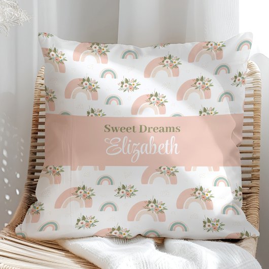 Pink Floral Arc-en-ciel personnalisé Coussin