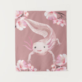 Pink Floral Axolotl Tapestry Wandkleed