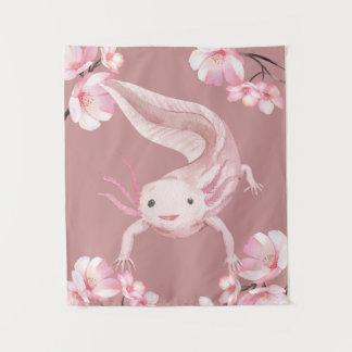 Pink Floral Axolotl Tapestry Wandkleed