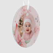 Pink Floral Baby First Christmas Photo Ornament (devant)