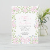 Pink Floral Baby Shower Invitation, Kaart (Staand voorkant)
