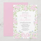 Pink Floral Baby Shower Invitation, Kaart (Voorkant / Achterkant)