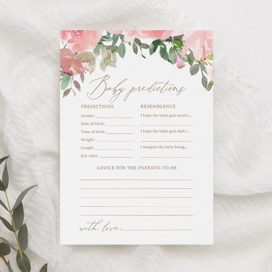 Pink Floral Baby shower voorspellingen en advies Kaart