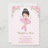 Pink Floral Ballerina Ballet Tutu Birthday Invite Kaart (Voorkant)