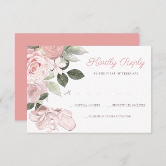 Pink Floral Ballet Bat Mitzvah RSVP (Voorkant / Achterkant)
