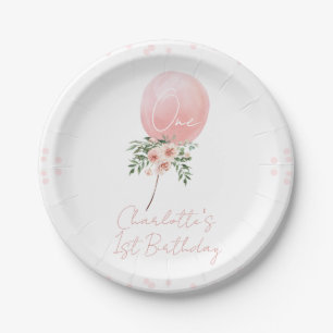 Pink Floral ballon First Birthday Bord