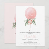 Pink Floral Balloon eerste uitnodiging van de verj (Voorkant / Achterkant)