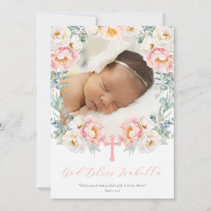 Pink Floral Baptism Uitnodiging met foto