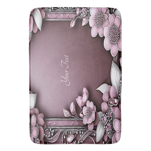 Pink Floral Bath Mat (Voorkant Verticaal)